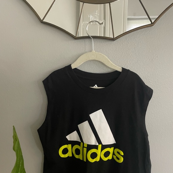 Adidas Boys Size Small Muscle Tank Top Black Logo - Picture 3 of 7